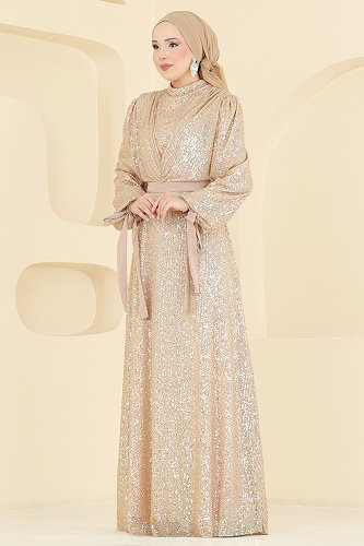 moda selvim Evening Dress 5690EDF311 Cream - Thumbnail