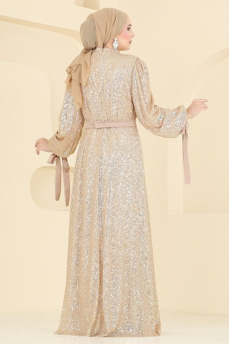 moda selvim Evening Dress 5690EDF311 Cream - Thumbnail