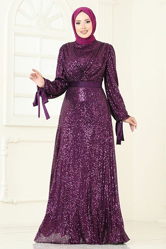 moda selvim Evening Dress 5690EDF311 Damson - Thumbnail