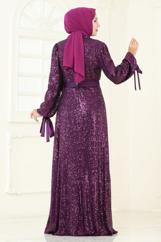 moda selvim Evening Dress 5690EDF311 Damson - Thumbnail