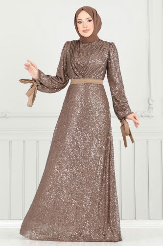moda selvim Evening Dress 5690EDF311 Dark Vision - Thumbnail