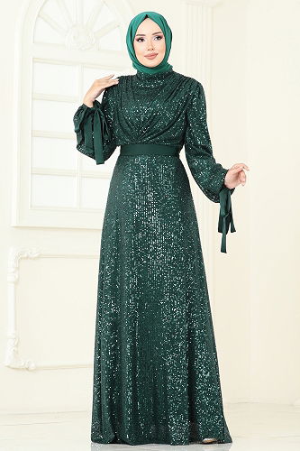 moda selvim Evening Dress 5690EDF311 Emerald - Thumbnail