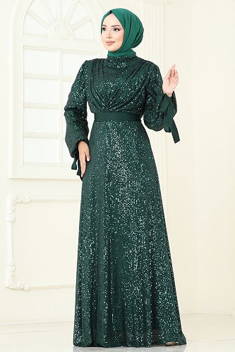 moda selvim Evening Dress 5690EDF311 Emerald - Thumbnail