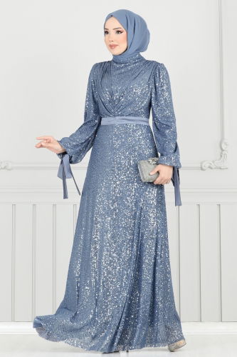 moda selvim فستان سهرة ازرق 5690EDF311 - Thumbnail