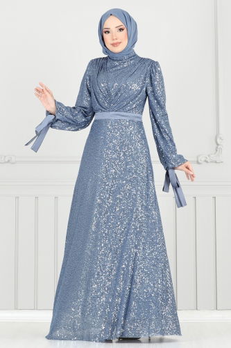 moda selvim فستان سهرة ازرق 5690EDF311 - Thumbnail
