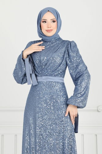 moda selvim فستان سهرة ازرق 5690EDF311 - Thumbnail