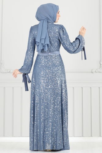 moda selvim فستان سهرة ازرق 5690EDF311 - Thumbnail