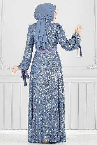 moda selvim فستان سهرة ازرق 5690EDF311 - Thumbnail