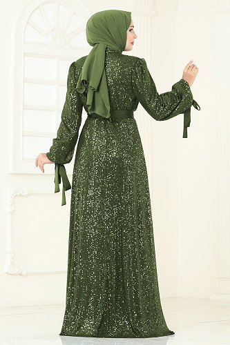 moda selvim Evening Dress 5690EDF311 Khaki - Thumbnail