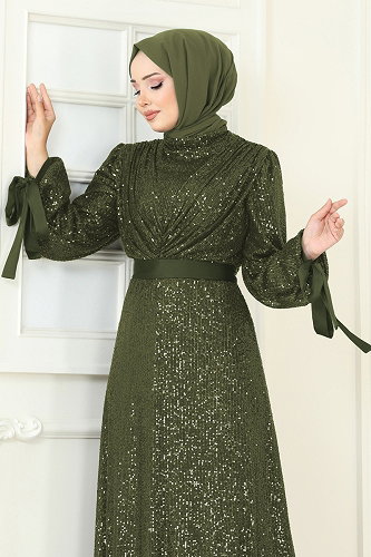 moda selvim Evening Dress 5690EDF311 Khaki - Thumbnail