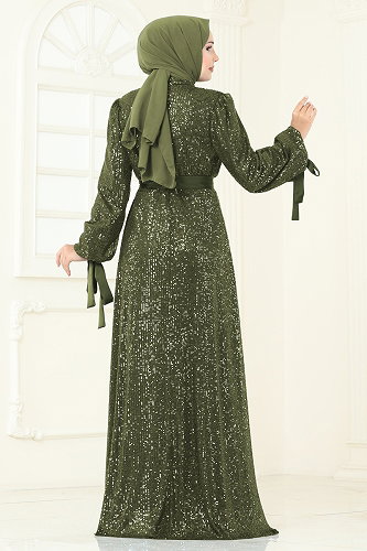 moda selvim Evening Dress 5690EDF311 Khaki - Thumbnail