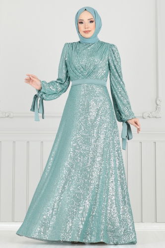 moda selvim Evening Dress 5690EDF311 Light Mint - Thumbnail