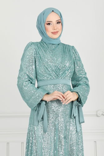 moda selvim Evening Dress 5690EDF311 Light Mint - Thumbnail