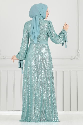 moda selvim Evening Dress 5690EDF311 Light Mint - Thumbnail