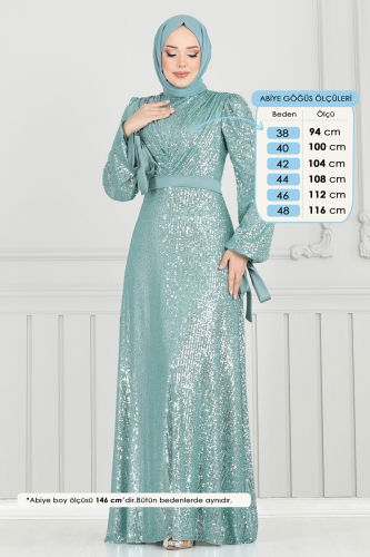 moda selvim Evening Dress 5690EDF311 Light Mint - Thumbnail