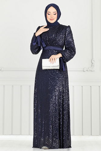 moda selvim Evening Dress 5690EDF311 Navy Blue - Thumbnail