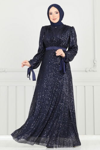 moda selvim Evening Dress 5690EDF311 Navy Blue - Thumbnail
