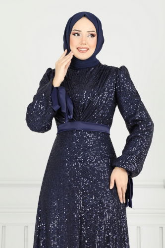 moda selvim Evening Dress 5690EDF311 Navy Blue - Thumbnail
