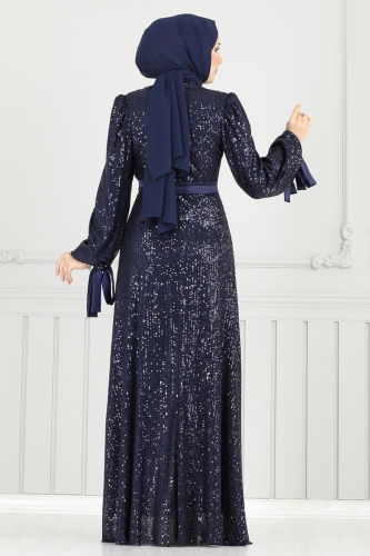 moda selvim Evening Dress 5690EDF311 Navy Blue - Thumbnail