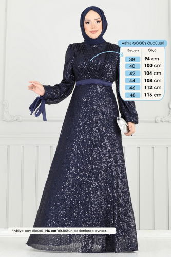 moda selvim Evening Dress 5690EDF311 Navy Blue - Thumbnail
