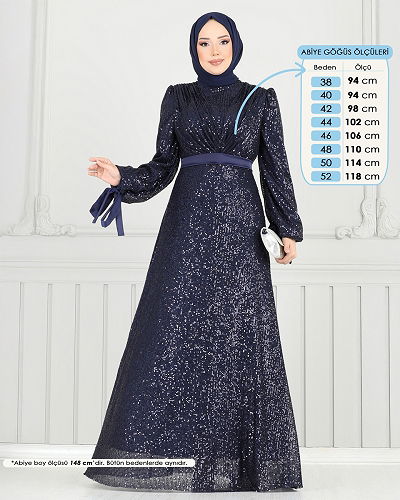 moda selvim Evening Dress 5690EDF311 Navy Blue - Thumbnail