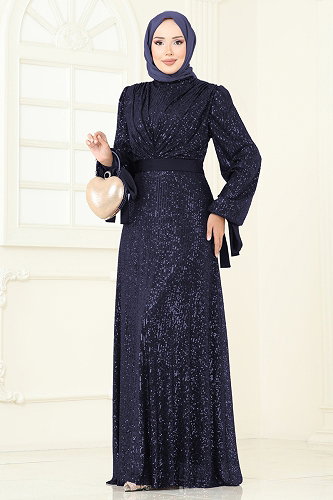 moda selvim Evening Dress 5690EDF311 Navy Blue - Thumbnail