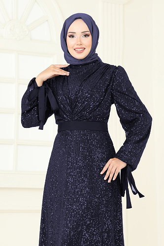 moda selvim Evening Dress 5690EDF311 Navy Blue - Thumbnail