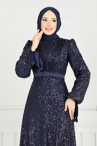 moda selvim فستان سهرة كحلي 5690EDF311 - Thumbnail