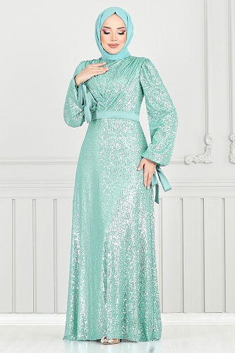 moda selvim Evening Dress 5690END900-M Light Mint - Thumbnail