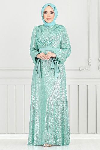 moda selvim Evening Dress 5690END900-M Light Mint - Thumbnail
