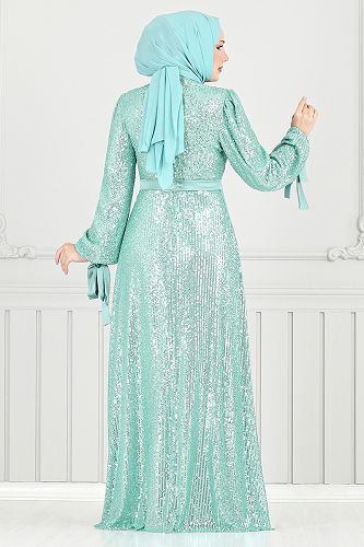 moda selvim فستان سهرة أخضر باهت 5690END900-M - Thumbnail