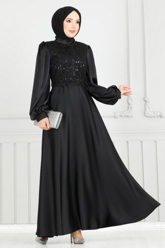 moda selvim Evening Dress 5691EDF311 Black - Thumbnail