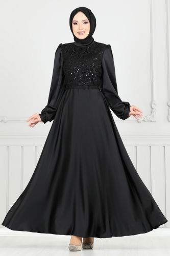 moda selvim Evening Dress 5691EDF311 Black - Thumbnail