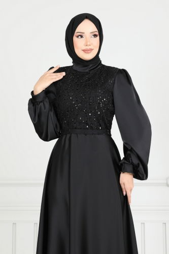 moda selvim Evening Dress 5691EDF311 Black - Thumbnail