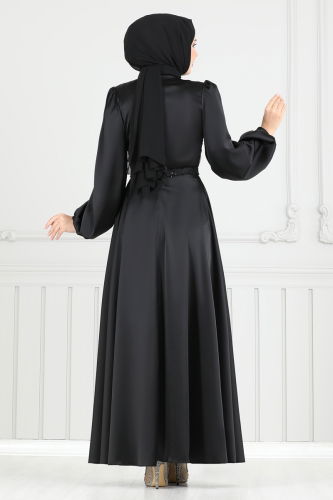moda selvim Evening Dress 5691EDF311 Black - Thumbnail