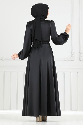 moda selvim Evening Dress 5691EDF311 Black - Thumbnail