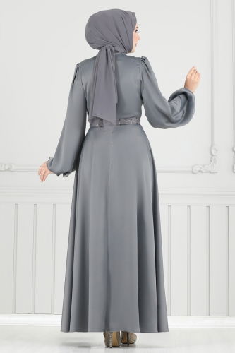 moda selvim Evening Dress 5691EDF311 Gray - Thumbnail
