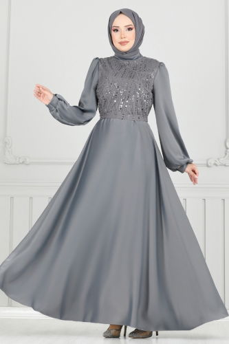moda selvim Evening Dress 5691EDF311 Gray - Thumbnail