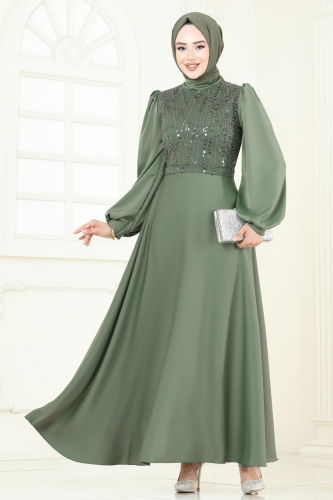 moda selvim فستان سهرة اخضر عفني 5691EDF311 - Thumbnail
