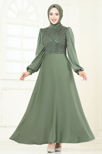 moda selvim فستان سهرة اخضر عفني 5691EDF311 - Thumbnail