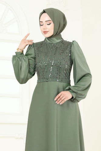 moda selvim فستان سهرة اخضر عفني 5691EDF311 - Thumbnail