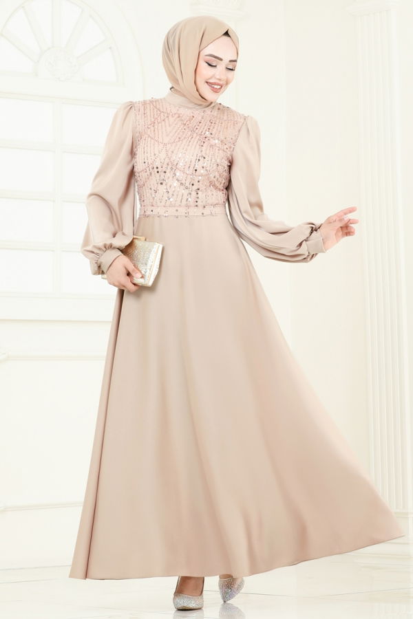 Modaselvim خصم صافٍ20%+20% في سلة التسوق فستان سهرة بيج فاتح 5691EDF311