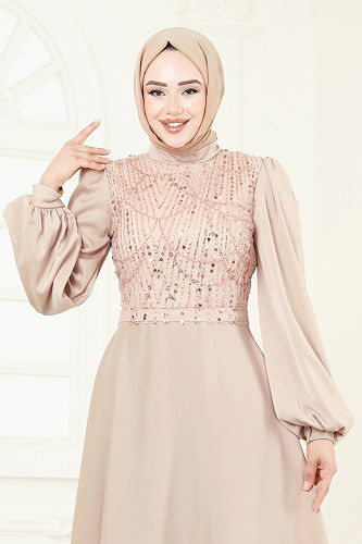 moda selvim فستان سهرة بيج فاتح 5691EDF311 - Thumbnail