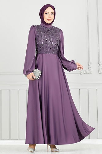 moda selvim فستان سهرة ليلكي 5691EDF311 - Thumbnail