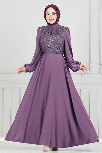 moda selvim فستان سهرة ليلكي 5691EDF311 - Thumbnail