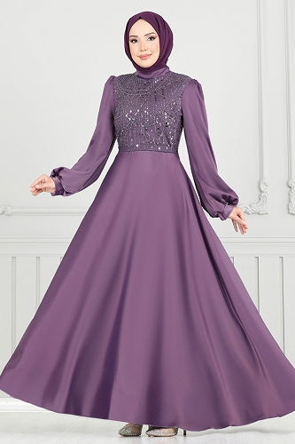 moda selvim فستان سهرة ليلكي 5691EDF311 - Thumbnail