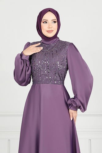 moda selvim فستان سهرة ليلكي 5691EDF311 - Thumbnail