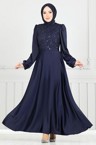 moda selvim Evening Dress 5691EDF311 Navy Blue - Thumbnail