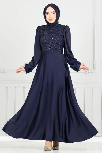 moda selvim فستان سهرة كحلي 5691EDF311 - Thumbnail