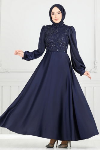 moda selvim فستان سهرة كحلي 5691EDF311 - Thumbnail